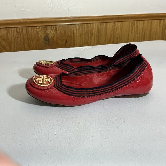 Tory Burch Caroline Ballet Flat Red Leather Size 6M - Picture 13 of 15